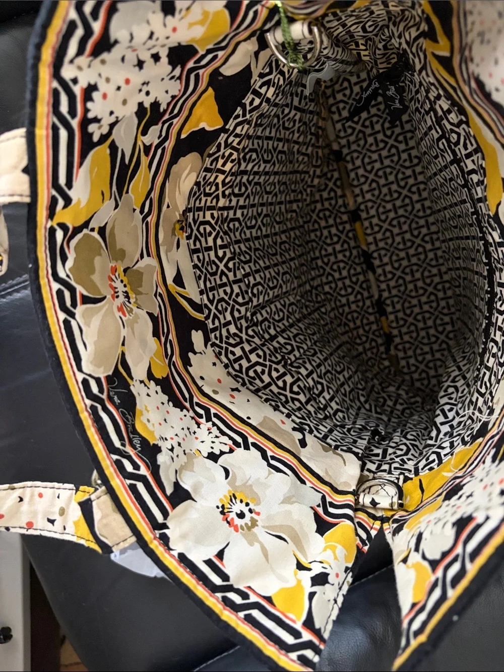 Vera Bradley Quilted Floral Hand Tote in Black, Yellow, Cream